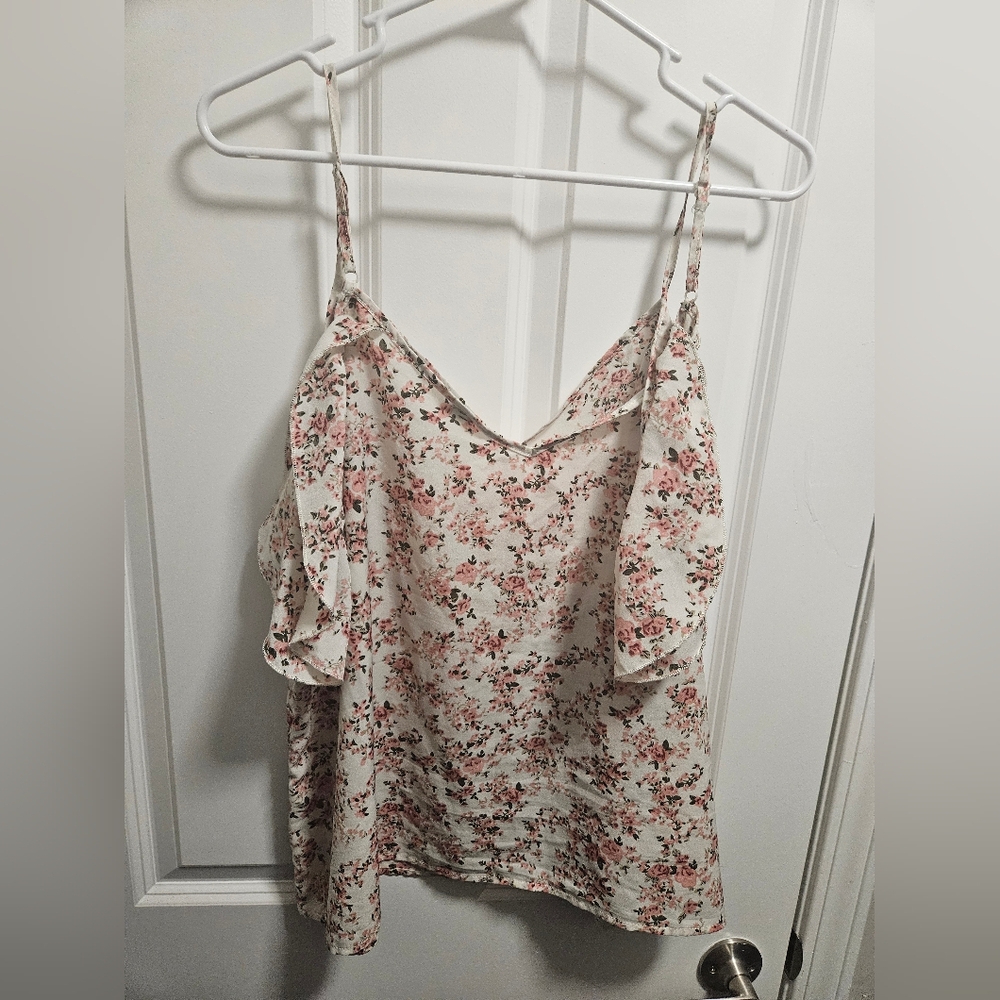 Floral Spaghetti Strap Cold Shoulder Top